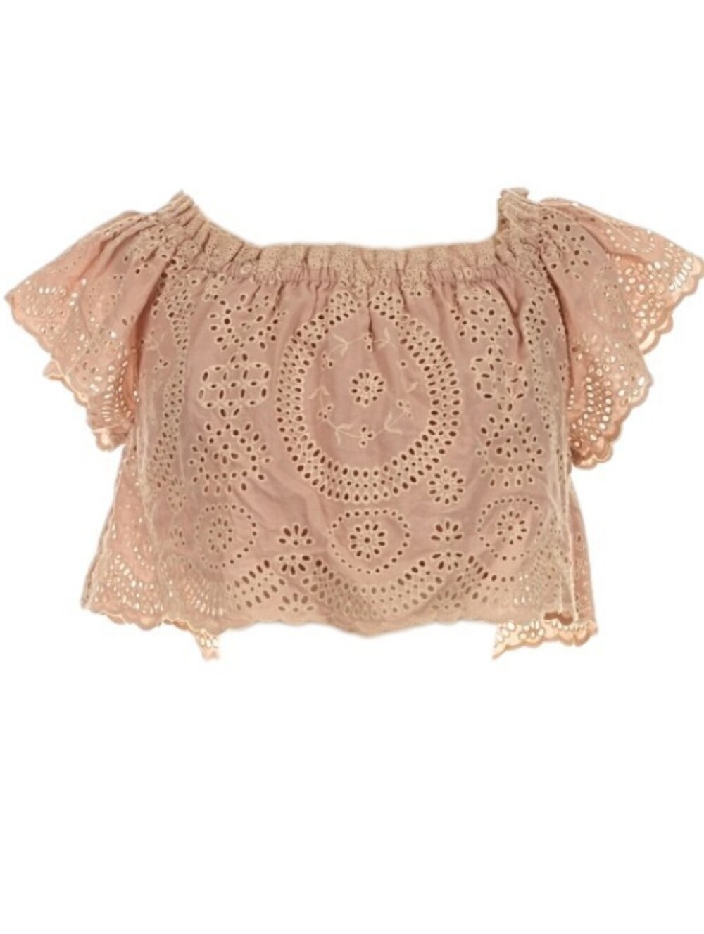 LoveShackFancy Stephanie Eyelet Crop Top in Blush Pink sz SMALL